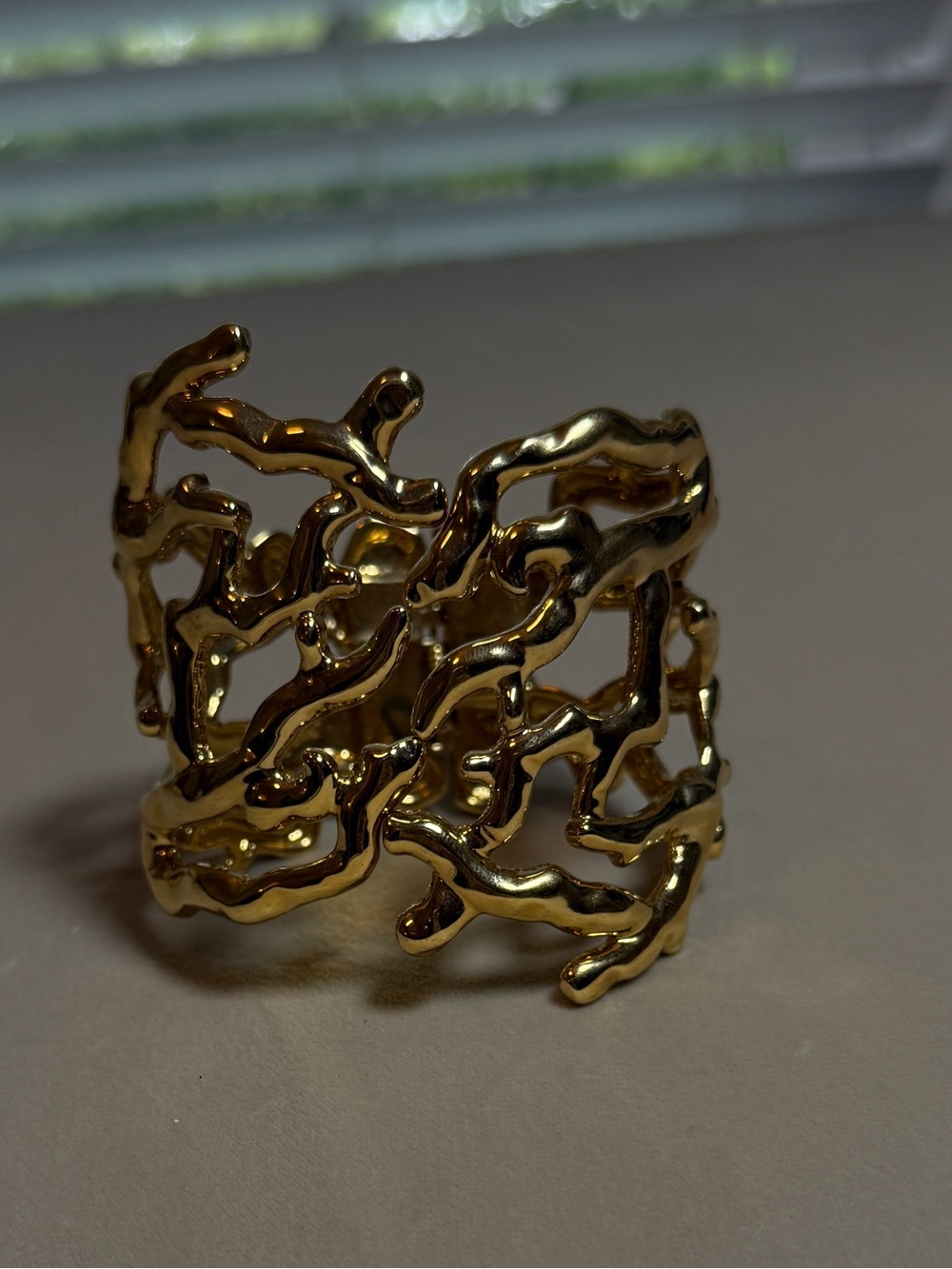 NVC Gold Tone Coral Branch Hinged Cuff Bracelet Statement Signed
